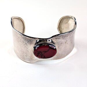 Vintage Artisan Red Jasper Sterling Silver Cuff bracelet 925